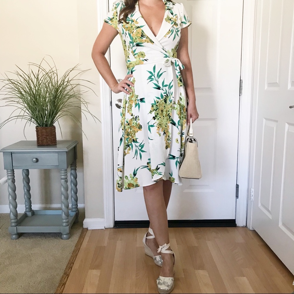 Eva Mendes wrap around floral midi dress size 2